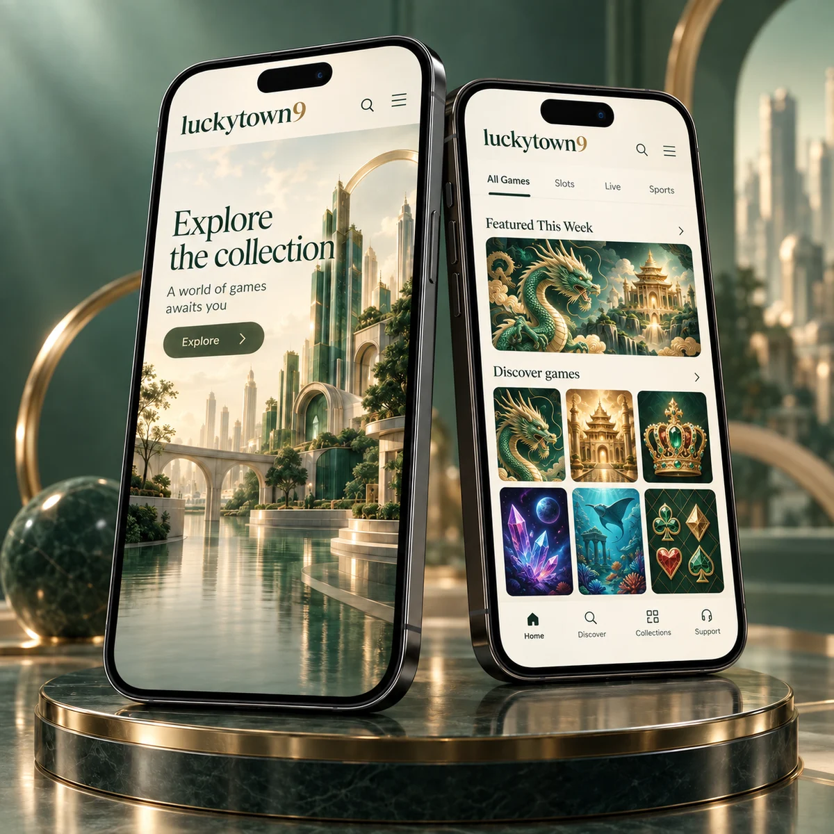 luckytown9 independent website design concept shown on mobile devices