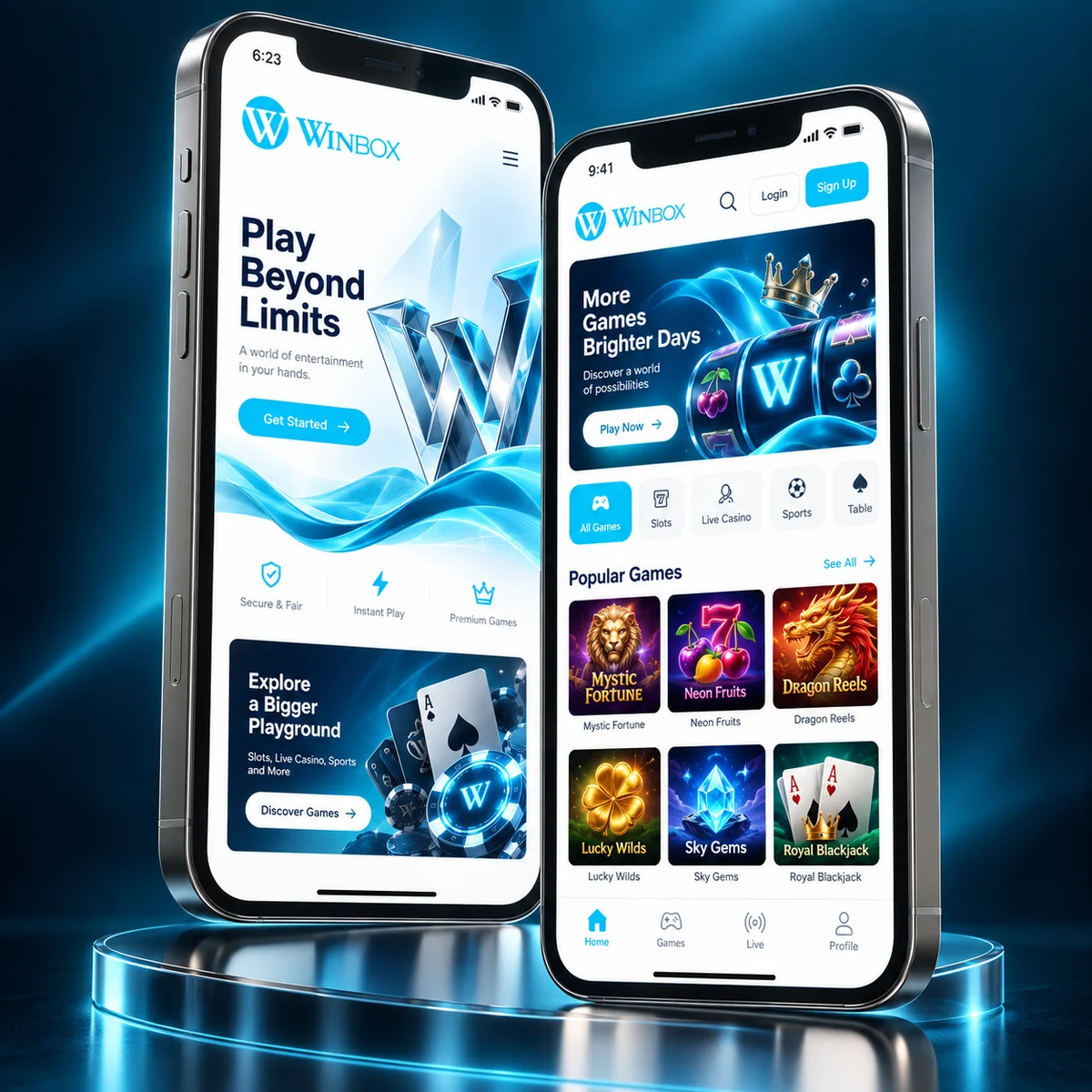 Winbox independent website design concept shown on mobile devices