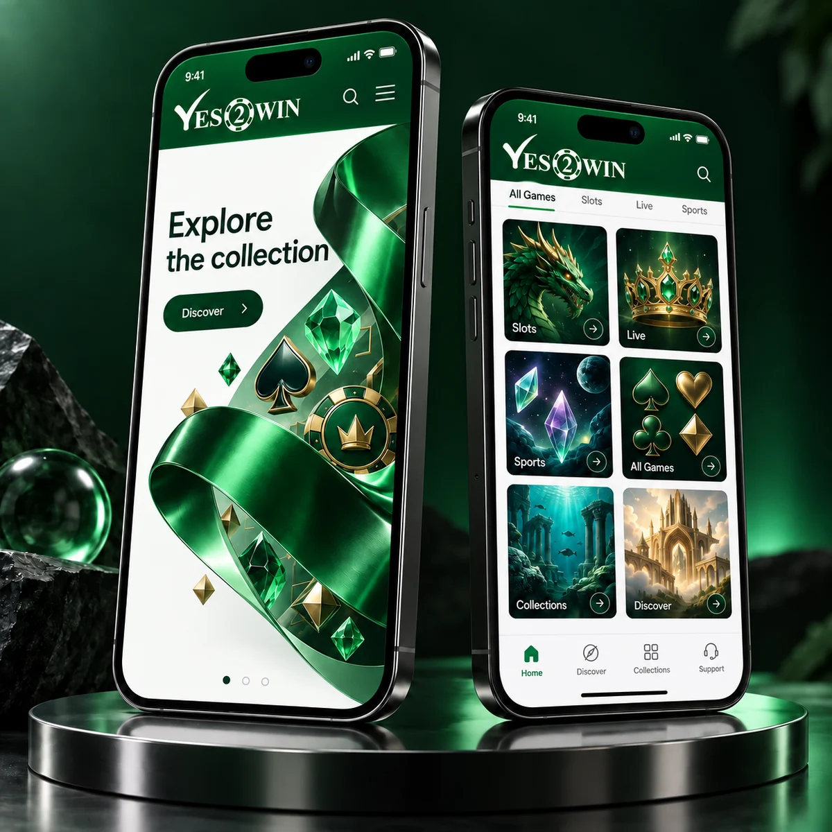 YES2WIN independent website design concept shown on mobile devices