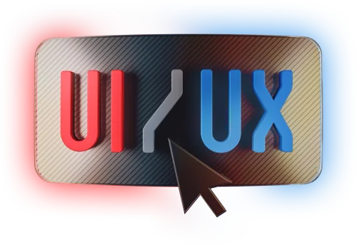 UI and UX lettering on a metallic interface panel