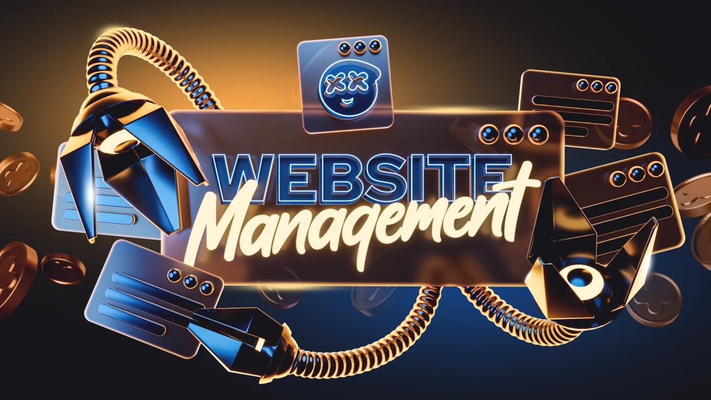 Website Management lettering surrounded by browser windows